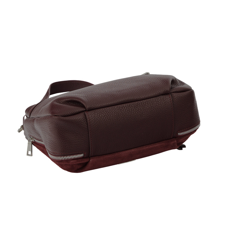 Skórzana torebka z zamszowym akcentem - Bordowa