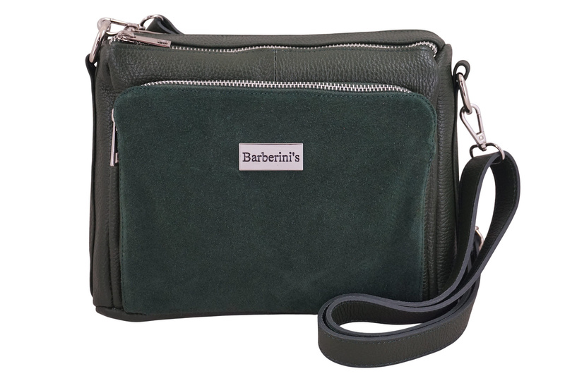 Codzienna torebka ze skóry naturalnej z zamszem - Zielona ciemna