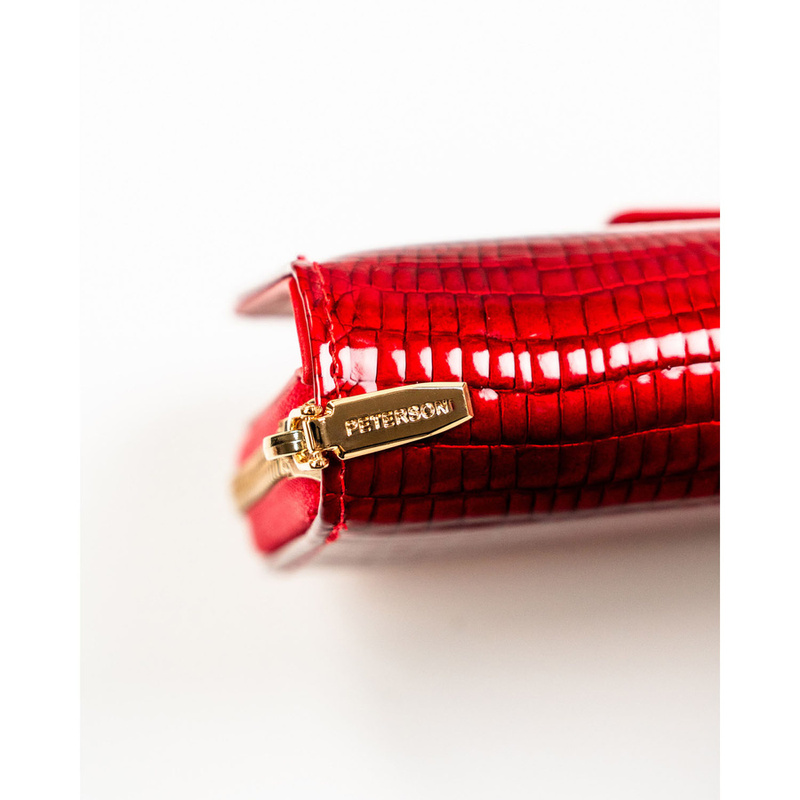 Duży, czerwony portfel damski ze skóry ekologicznej z tłoczeniem na wzór skóry krokodyla - Peterson