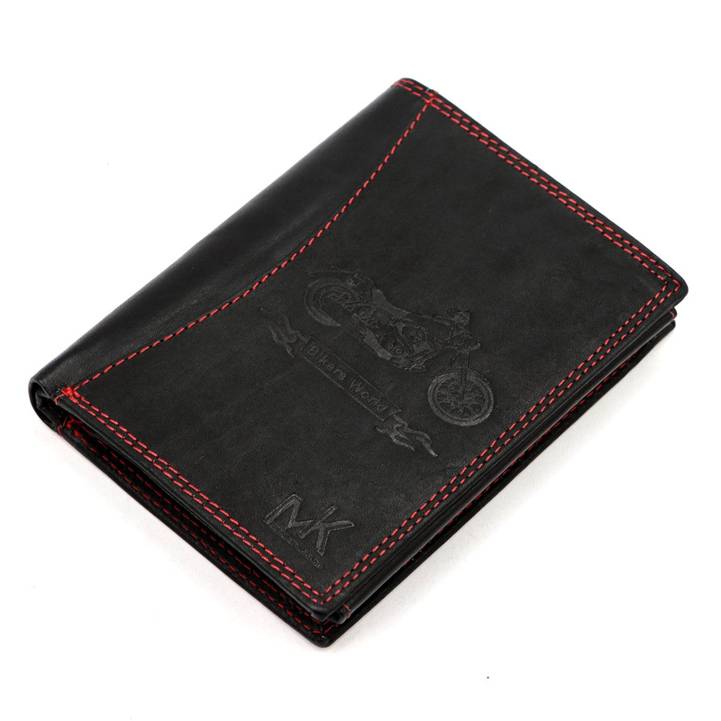 Money Kepper portfel duży męski pionowy skóra naturalna wzór motocykl