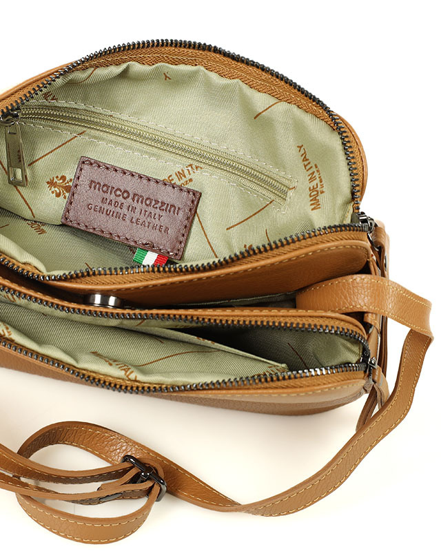 Torebka skórzana crossbody listonoszka dwie komory - MARCO MAZZINI brąz camel