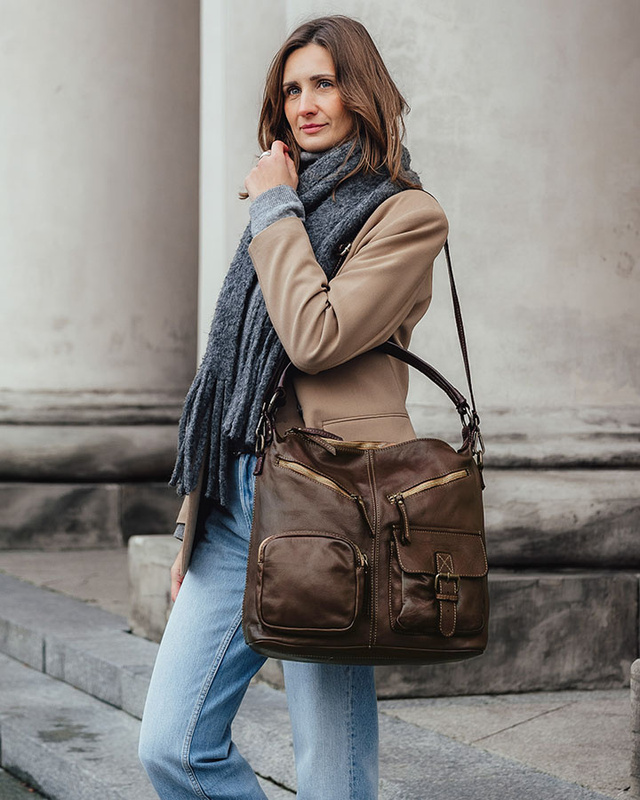 Torebka skórzana na ramię pockets old pelle lavata - MARCO MAZZINI brąz