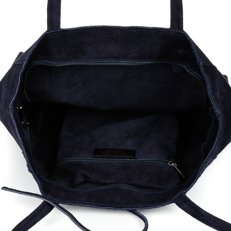 Granatowa Damska Włoska Skórzana Torebka Worek A4 Troczek W18