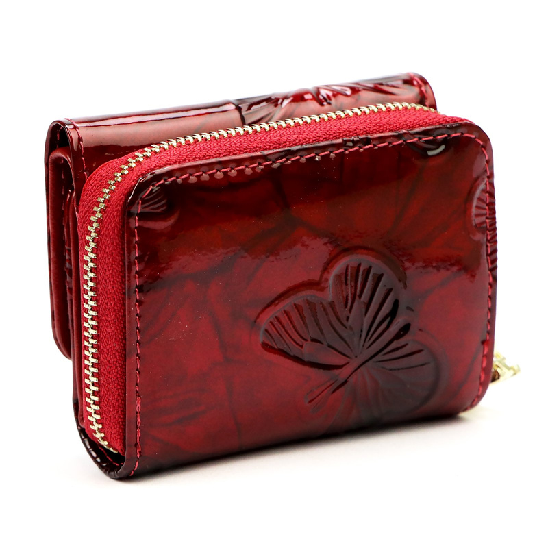 Gregorio mały portfel damski skóra naturalna lakierowana portmonetka motyle