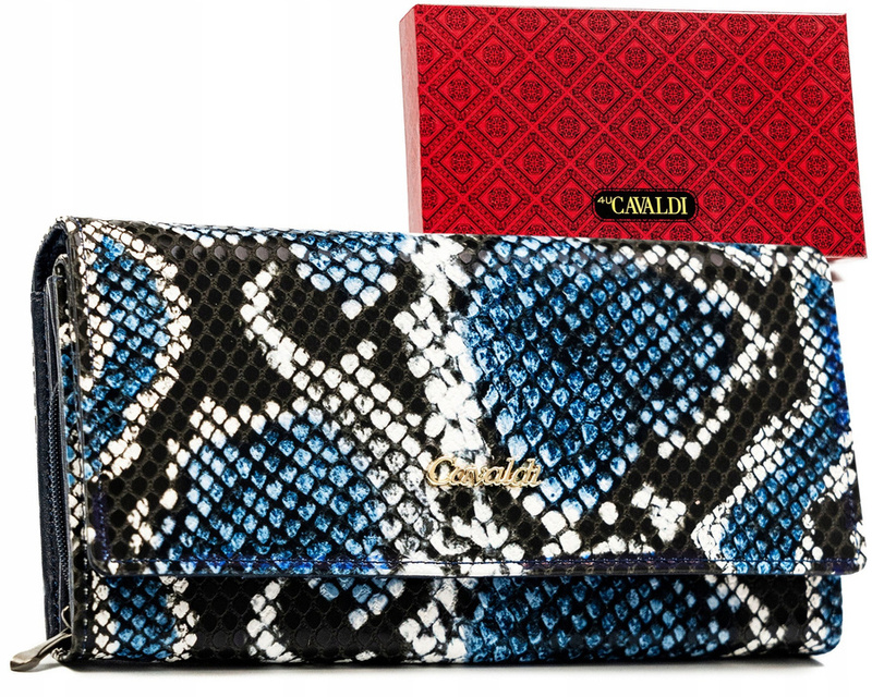 Podłużna portmonetka Stylowy damski portfel ze wzorem skóry węża Cavaldi