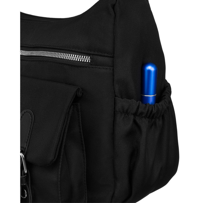 Stylowa, materiałowa torebka damska z zewnętrzną kieszenią - Peterson