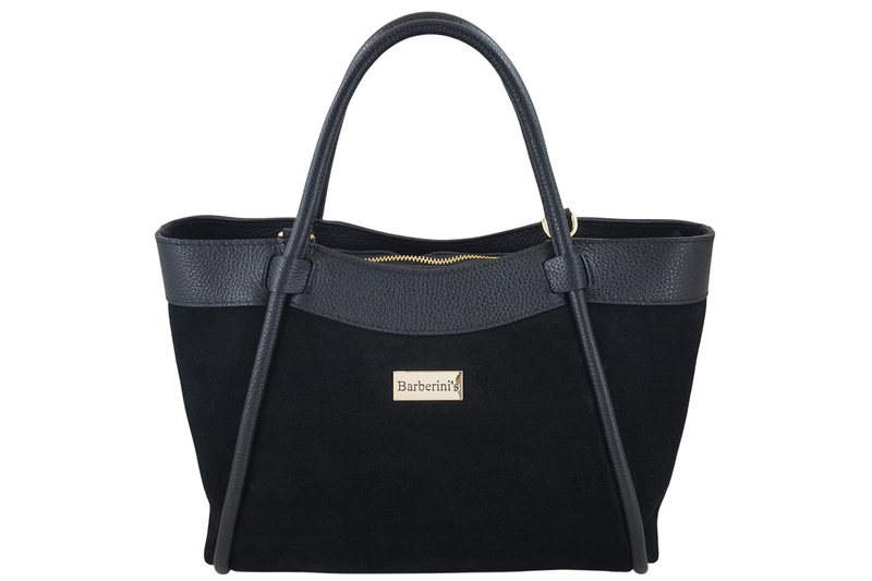 Elegancka torebka ze skóry zamszowej - Czarna