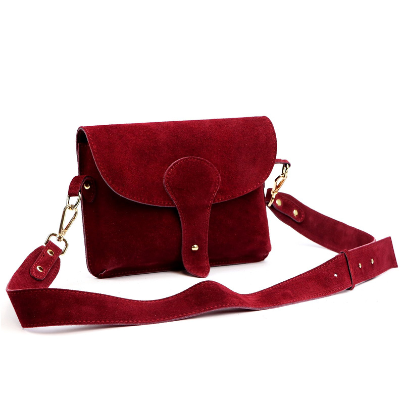 Luka zamszowa damska listonoszka torebka na ramię skórzana z kieszenią