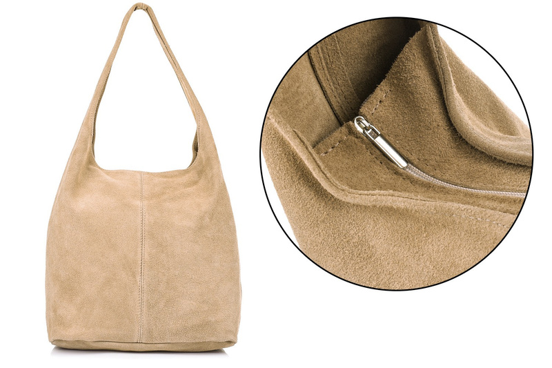 Włoska Torebka worek Skórzana zamsz Naturalny musztarda U35