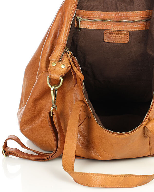 Torba damska skórzana shopper z kieszeniami - It bag MARCO MAZZINI brąz camel