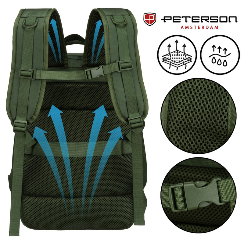 Zielony plecak podróżny z miejscem na laptopa i portem USB - Peterson