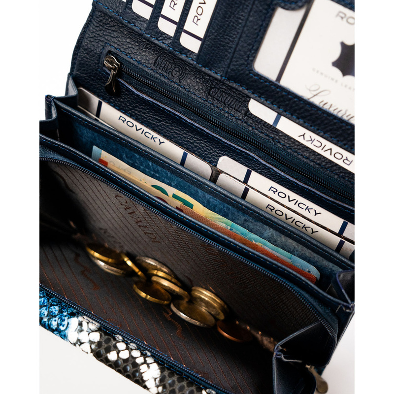 Podłużna portmonetka Stylowy damski portfel ze wzorem skóry węża Cavaldi