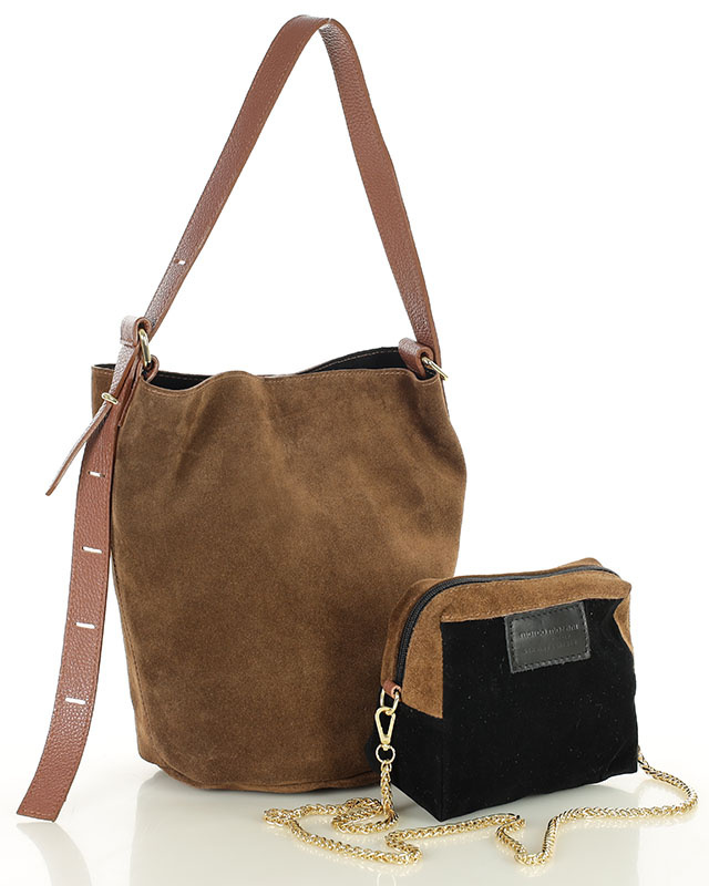 Torebka damska worek hobo bag skóra naturalna - MARCO MAZZINI czarna