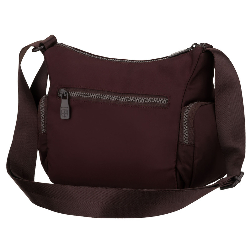 Bordowa listonoszka damska z poliestru zawieszona na szerokim pasku, dwukomorowa - Peterson