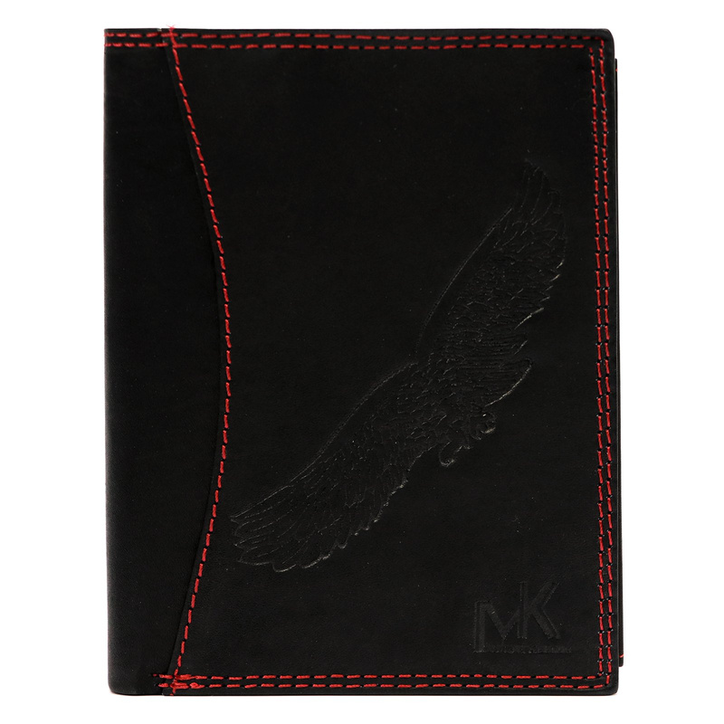 Money Kepper portfel skóra naturalna męski rozbudowany duży wzór z ptakiem