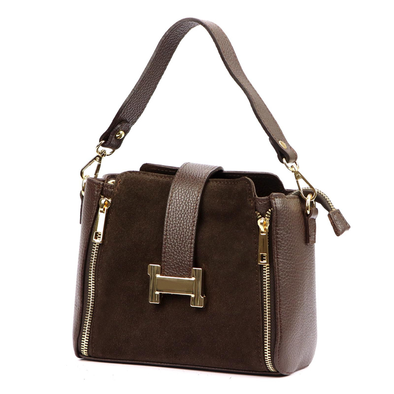 Listonoszka damska skórzana zamsz torebka z organizerem dwie komory Luka