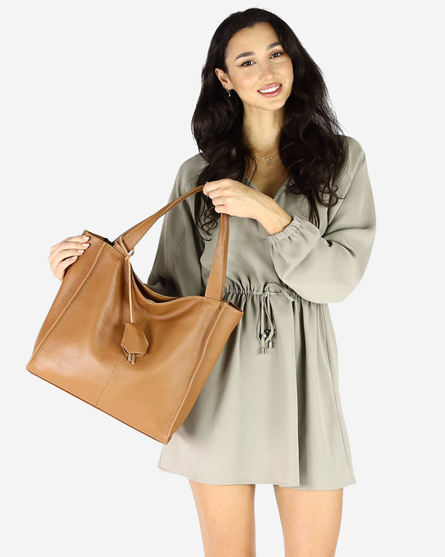Modna torebka damska skórzany shopper bag - MARCO MAZZINI Portofino Max camel