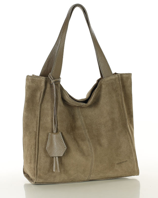 Beżowa torba zamszowa ze skóry typu shopper - MARCO MAZZINI