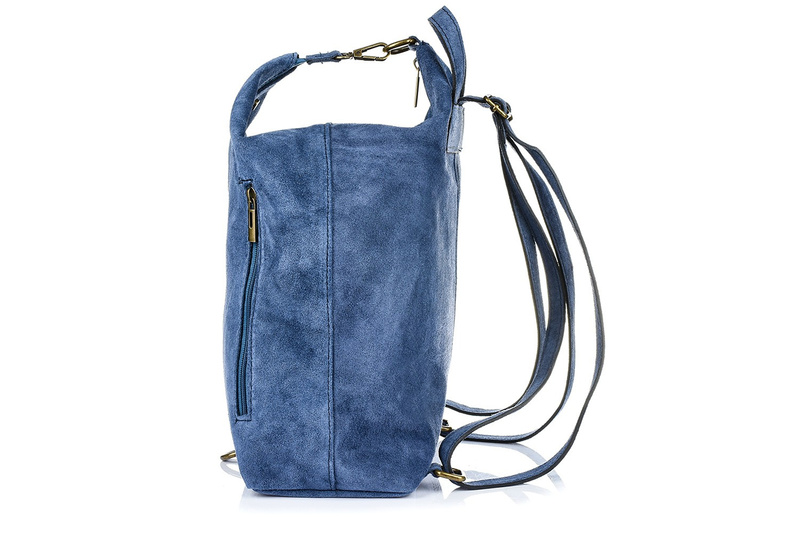 Niebieski Włoski Stylowy Plecak Damski Skórzany Zamsz A4 W14