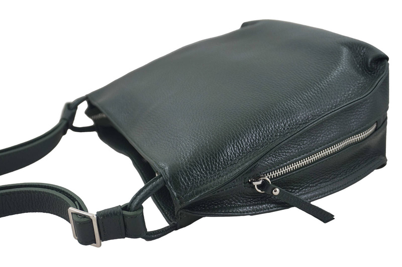 Duża torba damska skórzana na ramię - Zielona ciemna