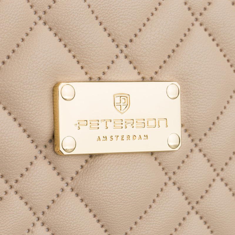 Jednokomorowa, beżowa kosmetyczka z tkaniny syntetycznej zamykana suwakiem - Peterson