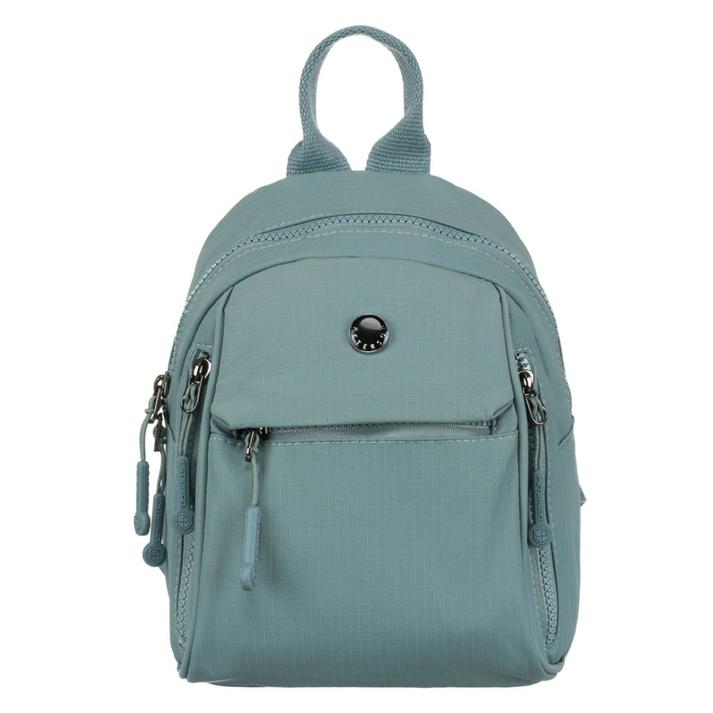 Niewielki plecak damski z poliestru w niebieskim kolorze z kieszonkami zamykanymi na suwak - Peterson