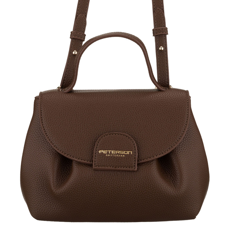 Brązowa listonoszka damska ze skóry ekologicznej zamykana na klips magnetyczny - Peterson