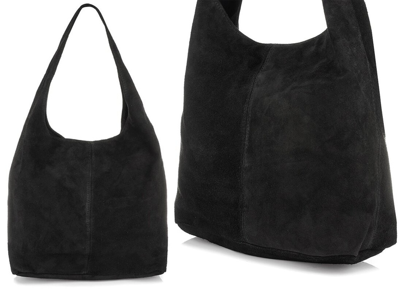 zamszowa torebka skórzana na ramię z saszetką czarna N88