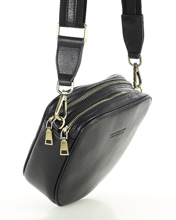 Torba skórzana na dwa zamki crossbody camera bag - MARCO MAZZINI czarny