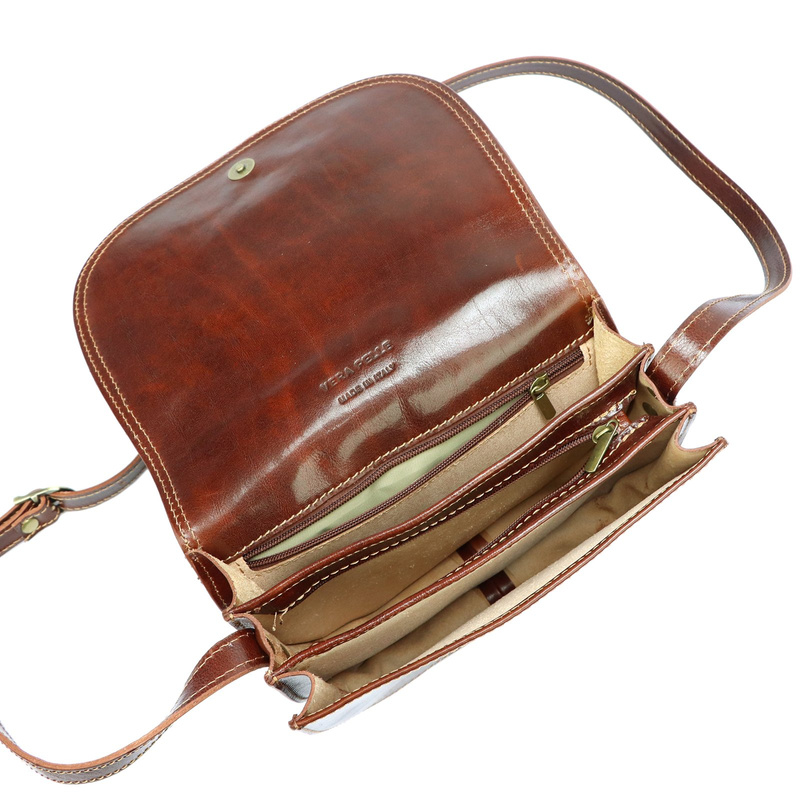 Florence Skórzana damska listonoszka przez ramię dwie komory kieszenie