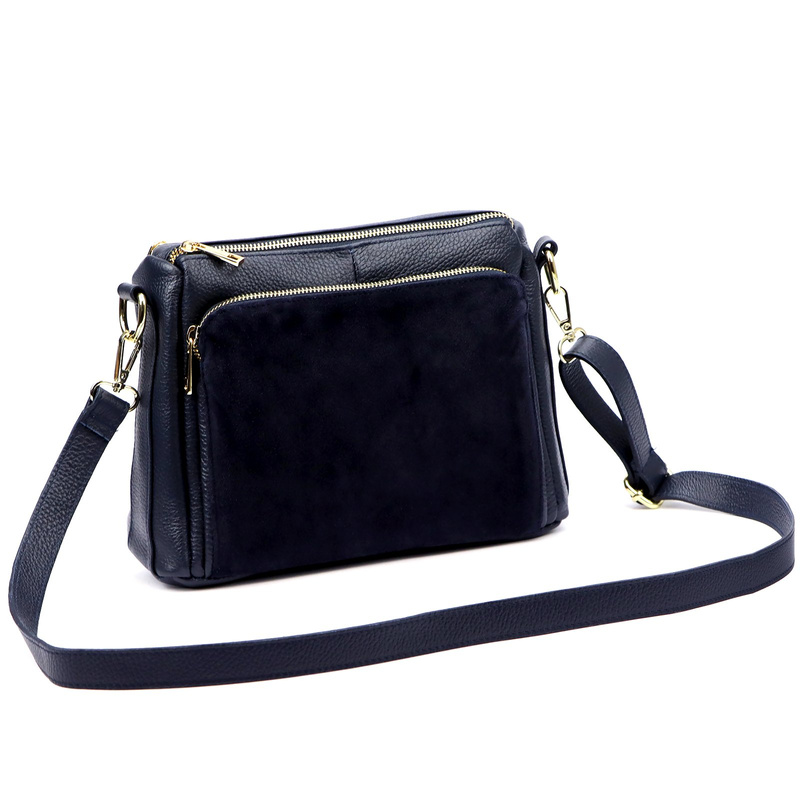 Luka damska listonoszka na ramię skóra naturalna dwie komory trzy kieszenie