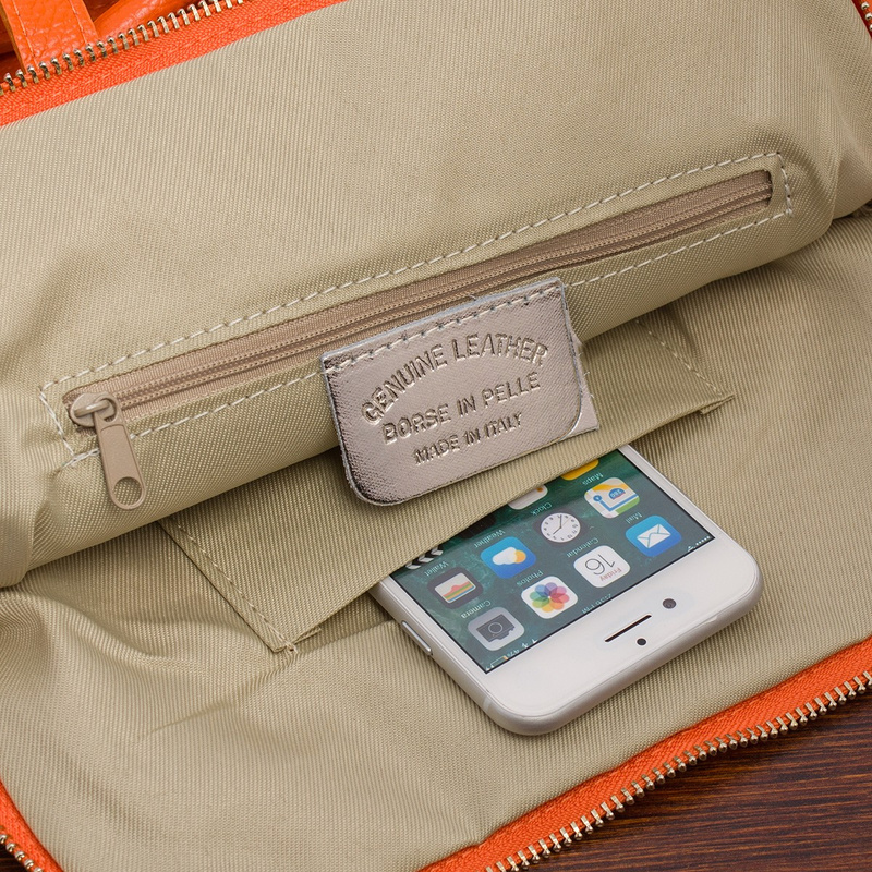 Skórzany plecak damski torba 2w1 elegancki A4 włoski pojemny pomarańczowy Vera Pelle S40