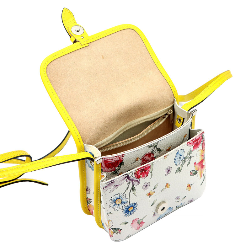 Skórzana damska listonoszka torebka przez ramię w kwiaty Gregorio