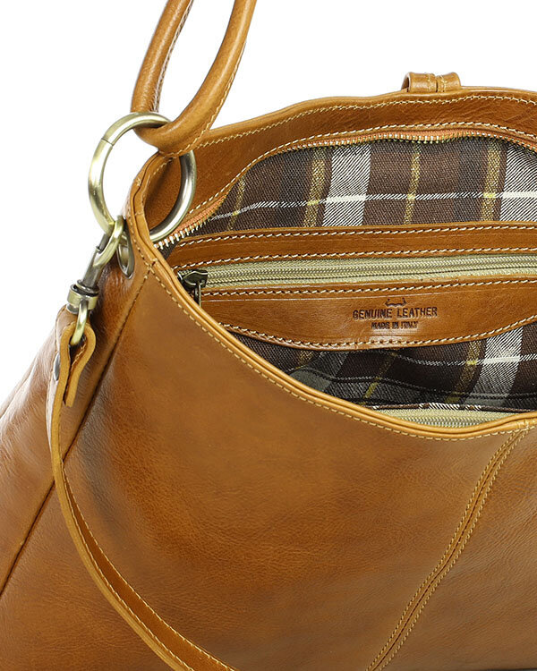 Klasyczna torba skórzana na ramię premium leather - MARCO MAZZINI brąz camel