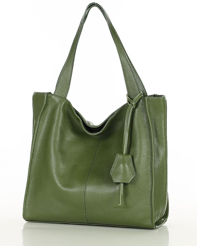 Modna torebka damska skórzany shopper bag - MARCO MAZZINI Portofino Max zielony khaki