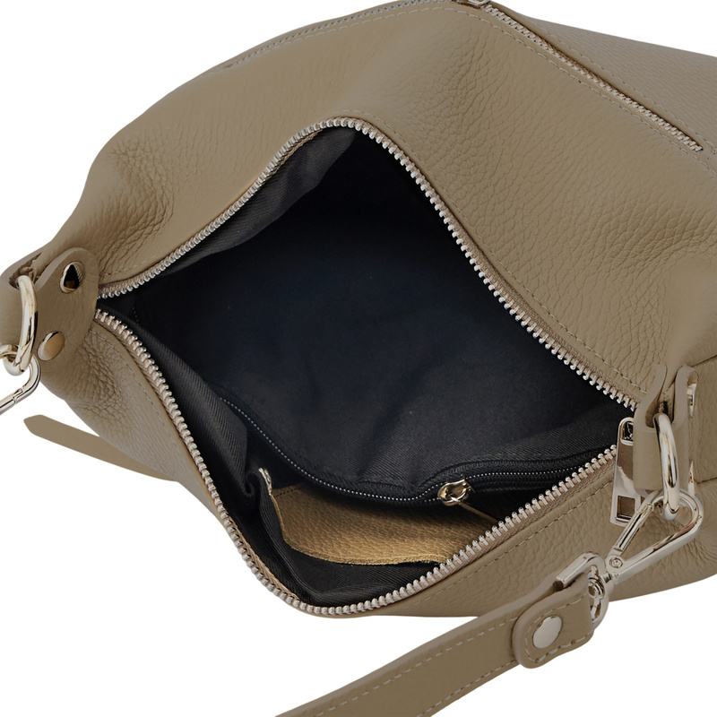 Skórzana torebka z zamszowym akcentem - Beżowa