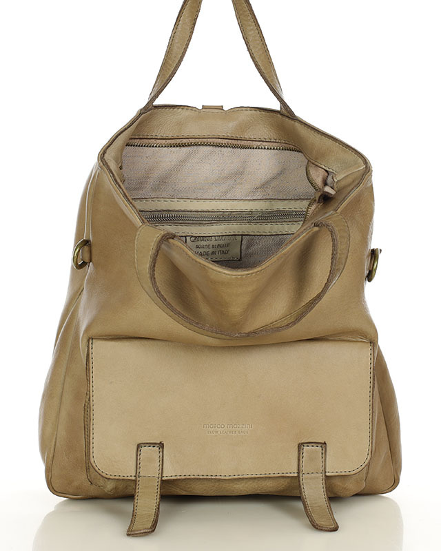 Skórzana torebka plecak z kieszenią z przodu - MARCO MAZZINI beż taupe
