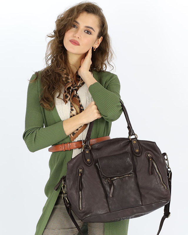 Torba biznesowa bowling retro bag skórzana - MARCO MAZZINI ciemny brąz caffe