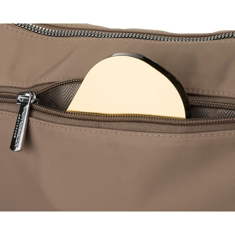 Ciemnobeżowa listonoszka damska z poliestru, jednokomorowa z zewnętrzną kieszonką - Peterson