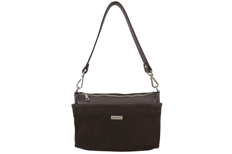 Pojemna torebka listonoszka ze skóry i zamszu - Brązowa ciemna