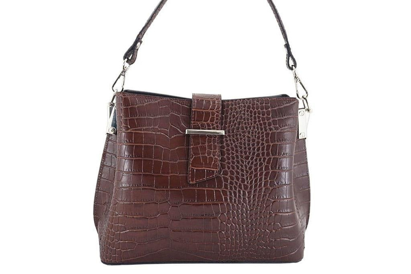 Torebka skórzana na ramię - CROCO - Czarny