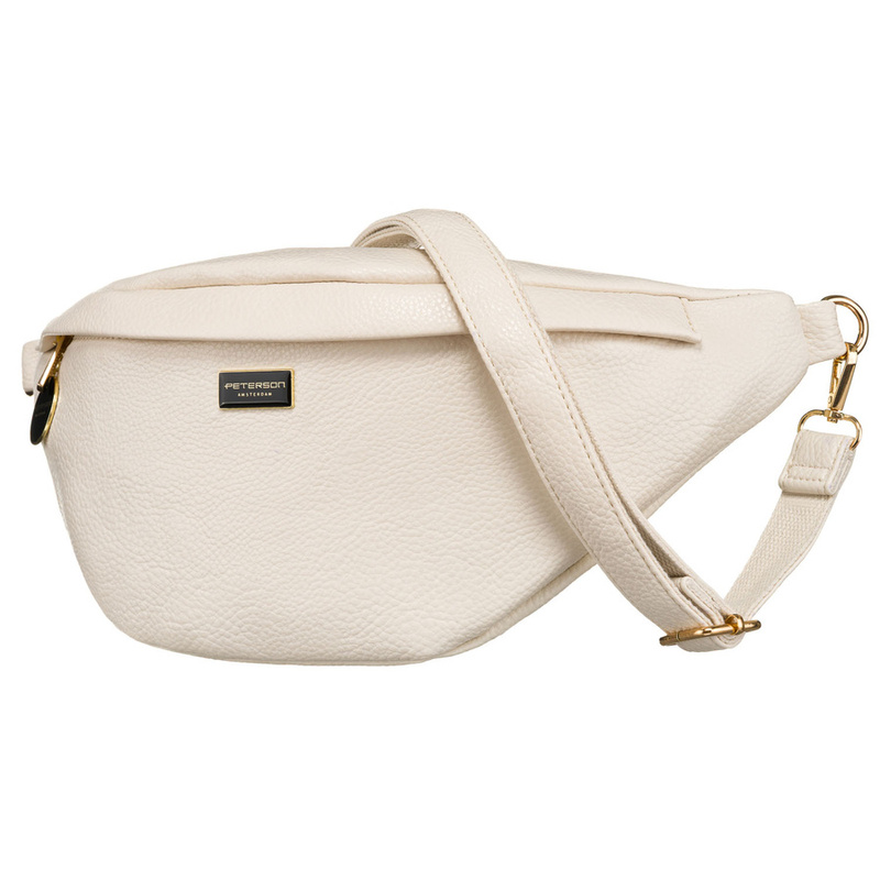 Miejska saszetka damska beżowa z eko skóry nerka na biodra  lub na ramię crossbody Peterson