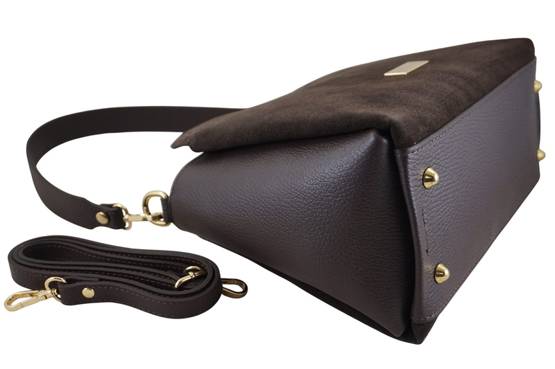 Torebka miejska z naturalnego zamszu i skóry - Brązowa ciemna