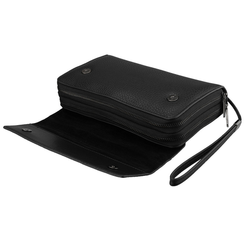 Czarna saszetka męska ze skóry ekologicznej idealna na dokumenty - Rovicky