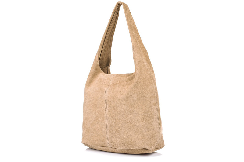 Włoska Torebka worek Skórzana zamsz Naturalny musztarda U35