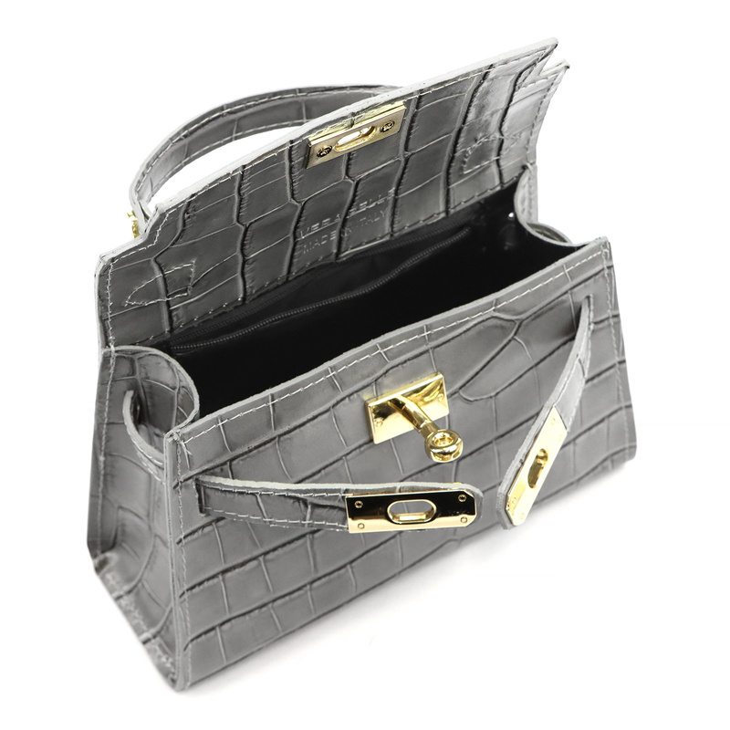 Vera Pelle damski mały kuferek skórzany torebka na ramię skóra krokodyla