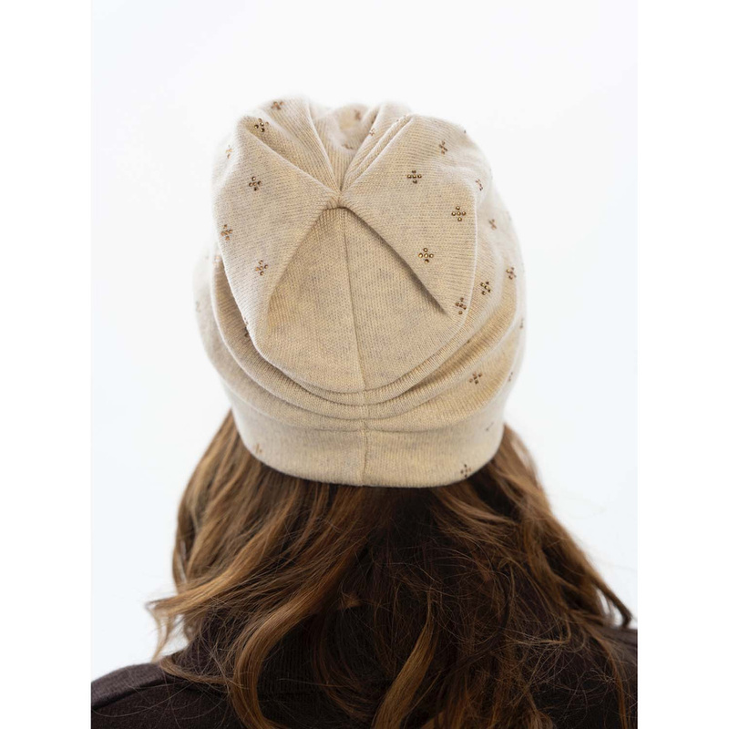 Elegancka czapka slouchy z kryształkami beżowa - Peterson