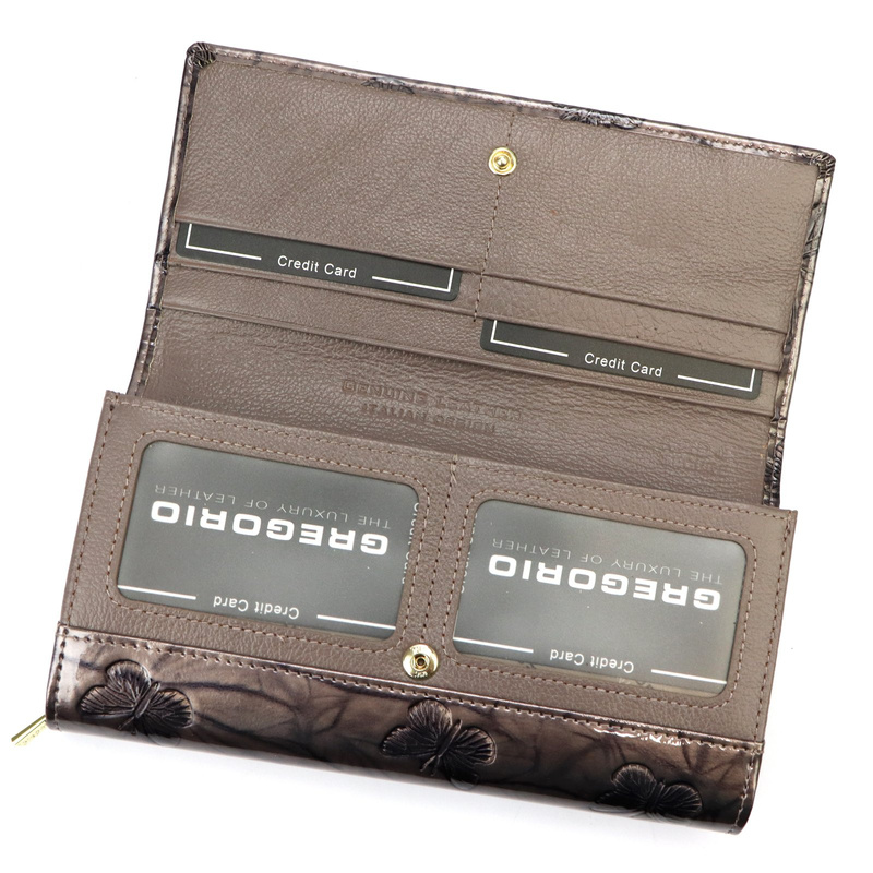 Gregorio damski portfel podłużny skórzana duża portmonetka w motyle