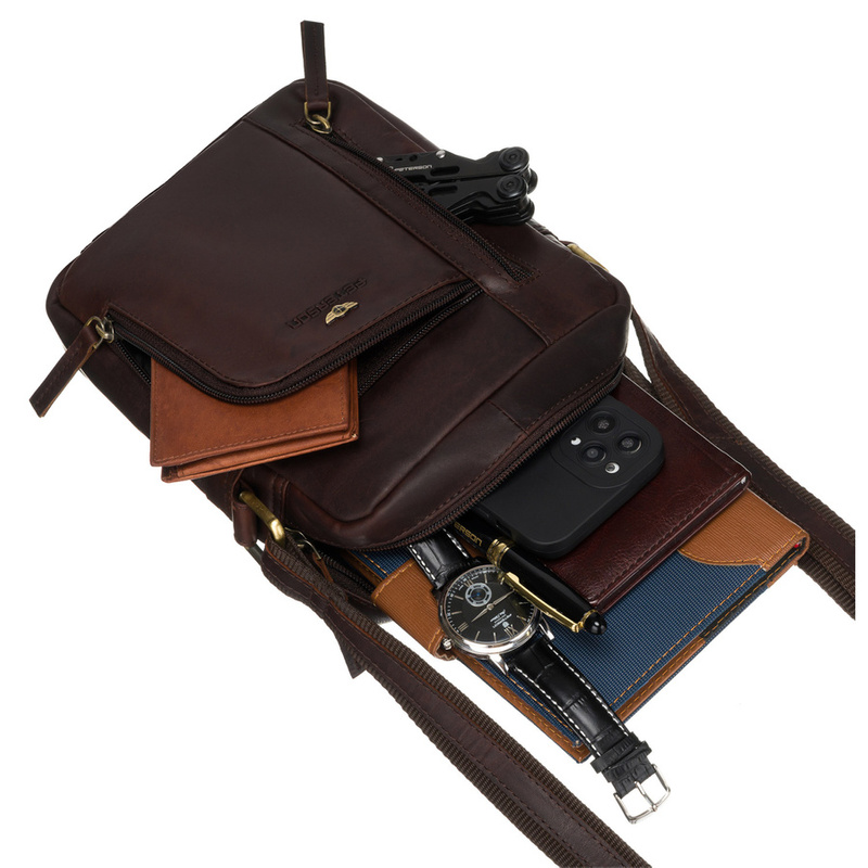 Stylowa listonoszka męska vintage ze złotymi okuciami - Peterson