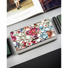 Skórzany, wielokolorowy portfel damski w kwiaty, wyposażony w system RFID - 4U Cavaldi